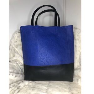 Indigo Cobalt Blue Vegan Leather Tote Bag with Inside Pocket